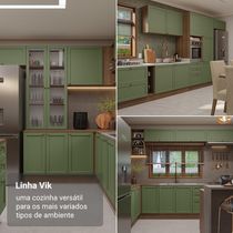 Kit Balcão + Cristaleira 70 Cm Vik Madesa 02 Rustic/verde