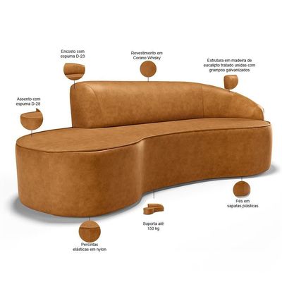 Sofá 5 Lugares Curvo Living Firenze Direito D02 Couríssimo Whisky 300cm B-90 - Lyam