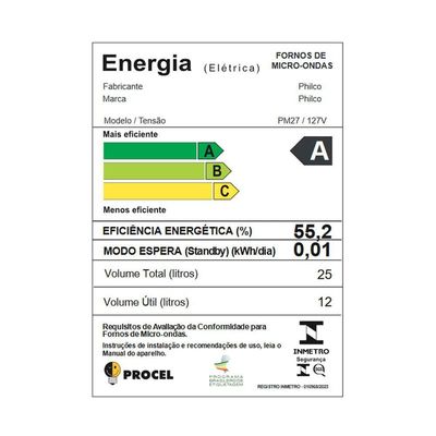 Micro-ondas 25L Philco Função Tira Odor 1100W PM27 220V