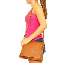 Bolsa Feminina Couro Transversal Tiracolo Cor Marrom Amarelado