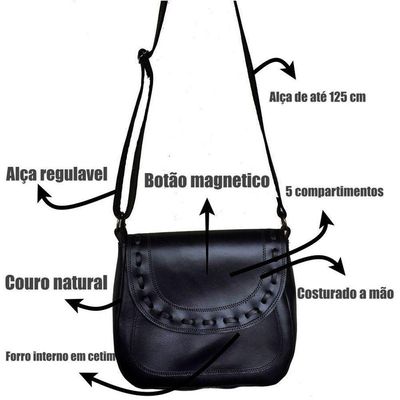 Bolsa Feminina Transversal Couro Cor Preto