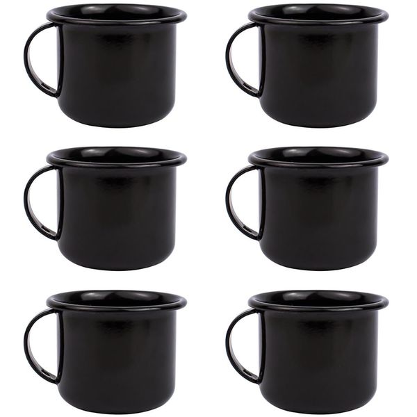 Jogo 6 Canecas Esmaltadas Pequenas Com Alças 90ml Xícaras Ágata Para Café Preto