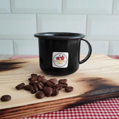 Jogo 6 Canecas Esmaltadas Pequenas Com Alças 90ml Xícaras Ágata Para Café Preto