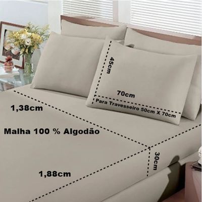 Jogo de Cama Buettner Casal Malha Basic Liso 3  Peças Trigo