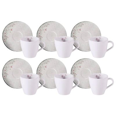 Jogo 6 Xícaras de Chá com Pires 200ml Porcelana Decorada Tramontina Floralis Mesa Posta