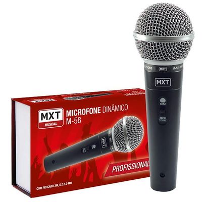 Microfone Dinamico Com Fio M-58 Profissional - Cabo 3 Metros O.D.5.0 Mm