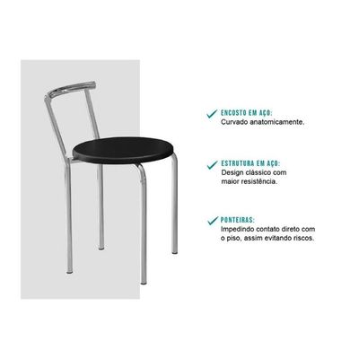Banqueta Sala de Jantar 105 Kit 4 Uni Prata/Courano Preto - Carraro