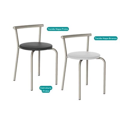 Banqueta Sala de Jantar 105 Kit 4 Uni Prata/Courano Preto - Carraro