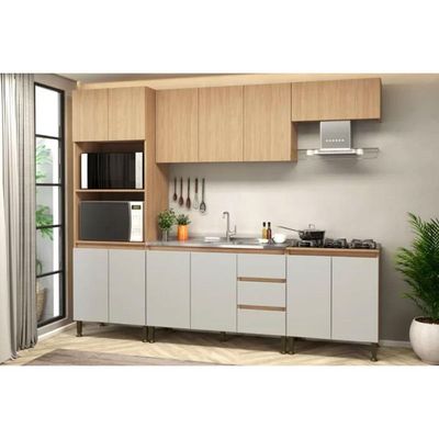 Balcão de Cozinha Rebeca c/ 2 Portas e 3 Gavetas s/ Tampo 120cm Mel/Off White - Movelbento