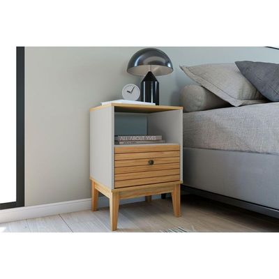 Mesa Cabeceira MB 1041 c/ 1 Gaveta Mel/Off White - Movelbento