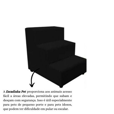 Escada Escadinha Pet Cachorro 3 Degraus Rampa Suede Premium Preto