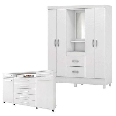 Cômoda London E Guarda Roupa Casal Lord Branco Flex - Demóbile