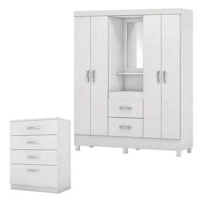 Cômoda Astral E Guarda Roupa Casal Lord Branco Flex - Demóbile