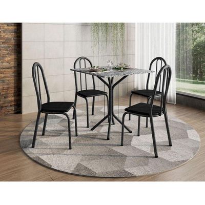 Mesa De Jantar Thais 70x70 Cm Com Granito Ocre Itabira Com 4 Cadeiras 050 Preto – Artefamol