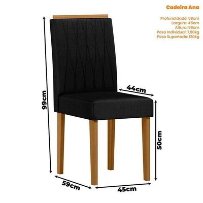 Mesa De Jantar Anitta 120x80 Cm Com Vidro Ype Preto E 4 Cadeiras Ana Veludo Preto – New Ceval