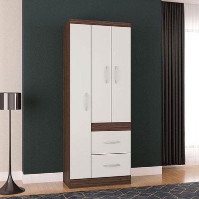 Guarda Roupa Solteiro Milão 3 Portas Chocolate Off White – Poquema