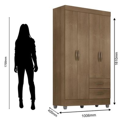 Guarda Roupa Solteiro Lite 4 Portas Carvalho Oak - Móveis Leão