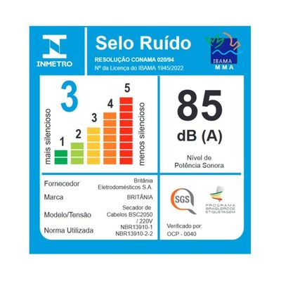 Secador De Cabelos Britânia BSC2050 Motor Profissional 2000W 220V