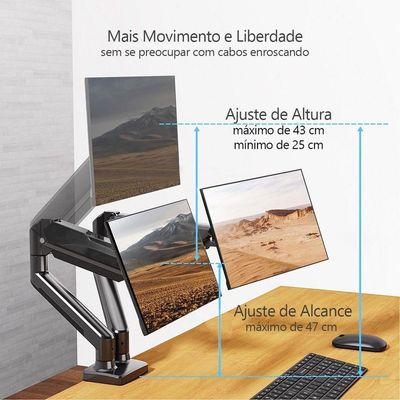 Suporte Duplo Para Monitor 17 A 32 Articulado Pistão A Gás - Fitter F16