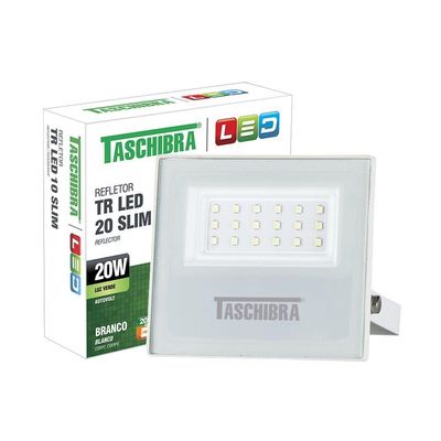 Kit 6 Refletor Holofote Taschibra Led Tr Slim 20w Verde Prova Da água Ip65 Branco Bivolt