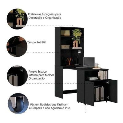 Armário Multifuncional Com Escrivaninha Retrátil Duo Preto - Kits Paraná