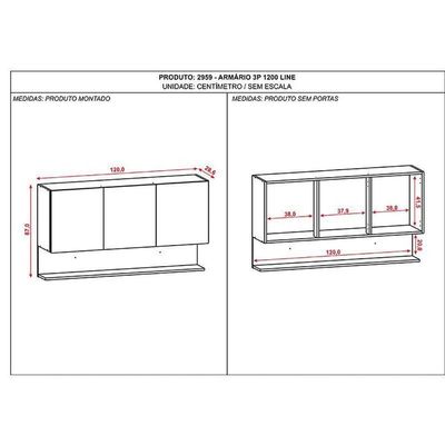Armário Aéreo Line 3 Portas 120 Cm Supremo Freijó - Kits Paraná