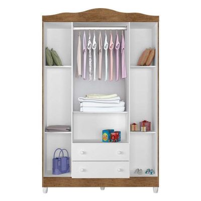 Quarto De Bebê Ariel 4 Portas E Berço Lara Branco Acetinado Amadeirado – Carolina