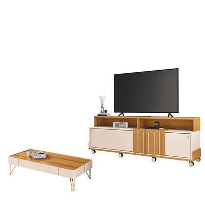 Rack Bancada Graci 1.8 Com Mesa De Centro Cadenza Off White Cinamomo – Hb Móveis