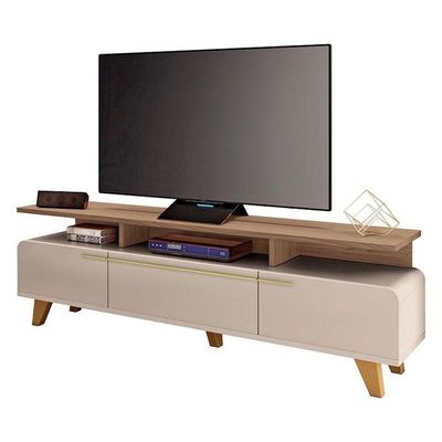 Rack Bancada Essenza E Painel Link 2.0 Com Mesa De Centro Sky Off White Castanho – Hb Móveis