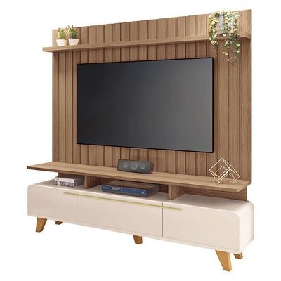 Rack Bancada Essenza E Painel Link 2.0 Com Mesa De Centro Sky Off White Castanho – Hb Móveis