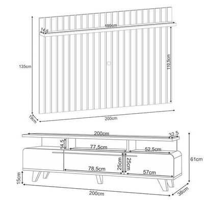 Rack Bancada Essenza E Painel Link 2.0 Com Mesa De Centro Sky Off White Castanho – Hb Móveis
