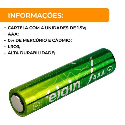 Pilha Alcalina Aaa Elgin Energy Lr03 1,5v Palito 2 Unidades