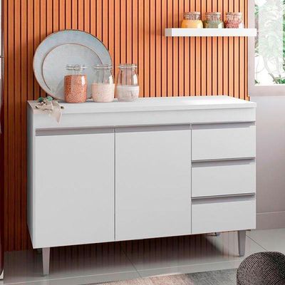 Balcão De Cozinha Andréia Com Tampo 100 Cm Branco – Ajl