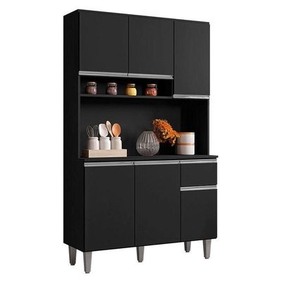 Armário Para Cozinha Ambiente Kit Márcia Preto Fosco - Ajl