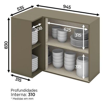 Armário Aéreo Connect Canto Reto 1 Porta Duna Cristal – Henn