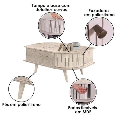 Aparador Estoril E Mesa De Centro Indianápolis Calacata Off White – Madetec