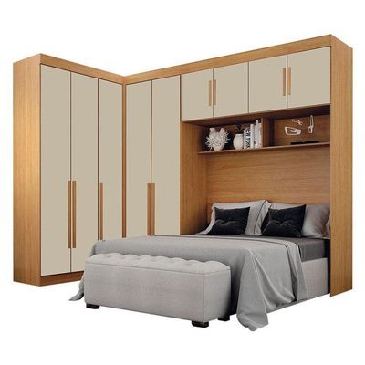 Quarto De Casal Modulado 9 Portas Orion Cinamomo Off White – Leifer Móveis
