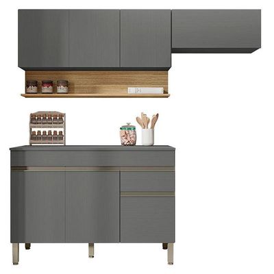 Cozinha Modulada Ambiente Line Composição 5 Gris Freijó - Kits Paraná
