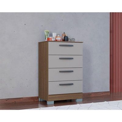Cômoda 867 4 Gavetas Com Guarda Roupa Solteiro Córdoba 4 Portas Castanho Off White - Poquema