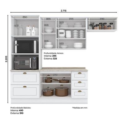 Cozinha Modulada Nova York 4 Peças Branco Hp Com Tampo Calcare – Henn