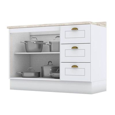 Balcão De Cozinha 120 Cm Americana Branco Com Tampo Calcare – Henn