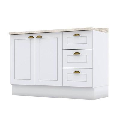 Balcão De Cozinha 120 Cm Americana Branco Com Tampo Calcare – Henn