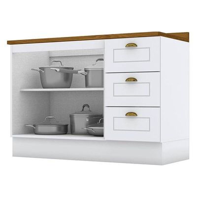 Balcão De Cozinha 120 Cm Americana Branco Com Tampo Nature – Henn