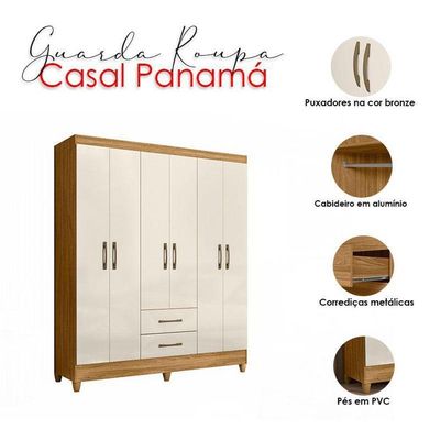 Guarda Roupa Casal Ambiente Panamá 6 Portas Freijó Off White - Moval