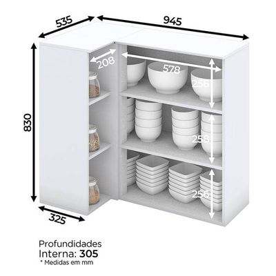 Armário Aéreo Canto Reto 1 Porta Americana Branco Hp – Henn