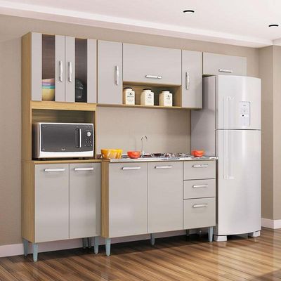 Cozinha Com Balcão De Pia Lavínia Damasco Off White - Poquema