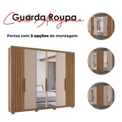Guarda Roupa Casal Araguaia E Cômoda Georgia Carvalho Fendi Com Espelho - Moval