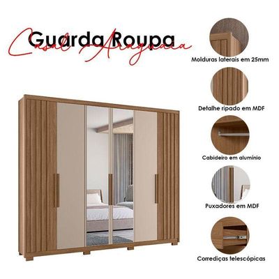Guarda Roupa Casal Araguaia E Cômoda Georgia Carvalho Fendi Com Espelho - Moval