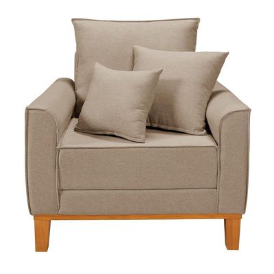 Poltrona Decorativa Beny Reforçada Para Sala De Estar Linho Bege
