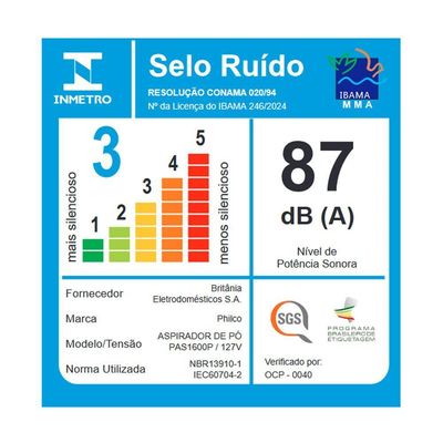 Aspirador De Pó Vertical 2 Em 1 Philco 1450W PAS1600P 110V